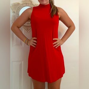 Mock Neck Red Dress